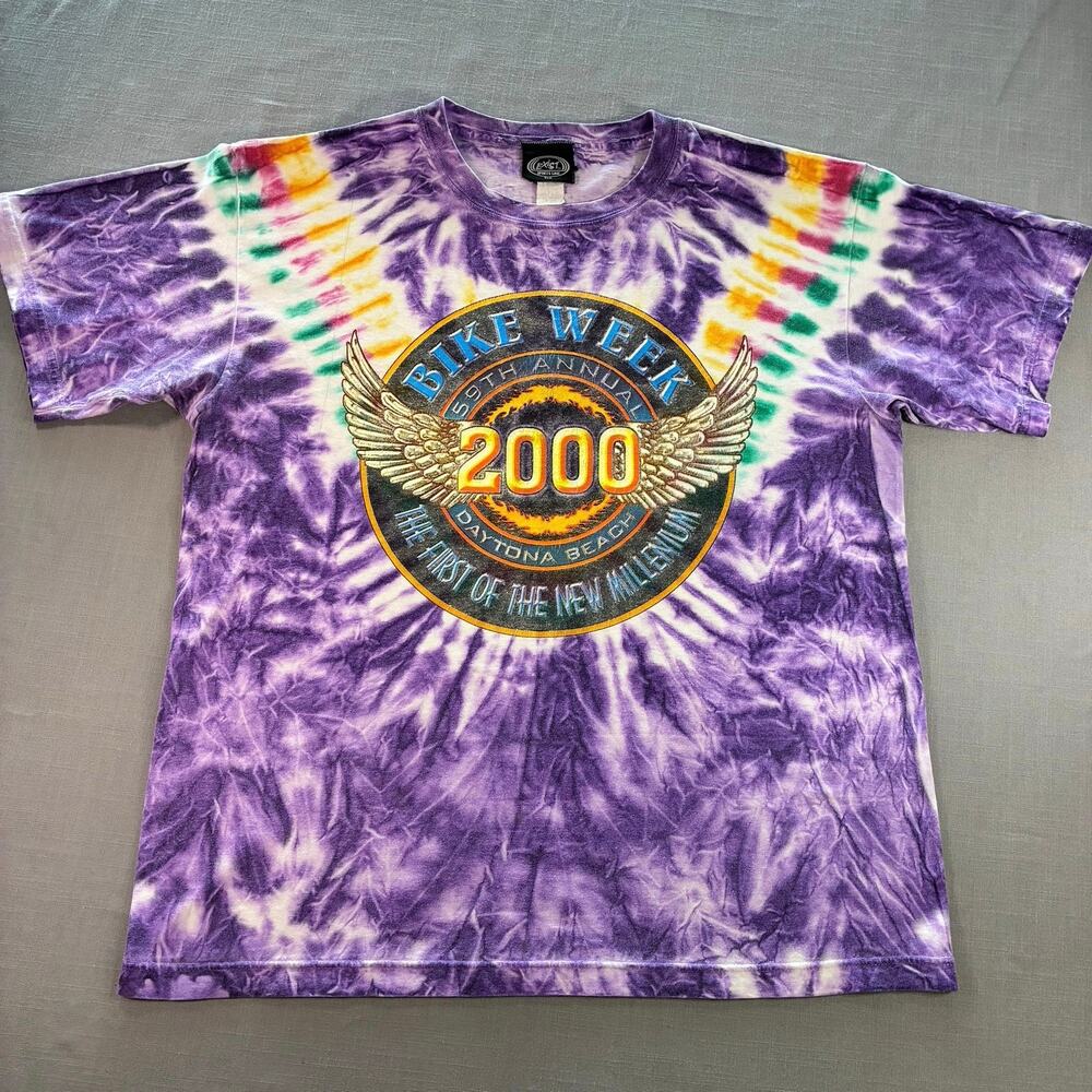 Vintage 2000 Bike Week Daytona Beach Tie Dye T Shirt USA Made Large